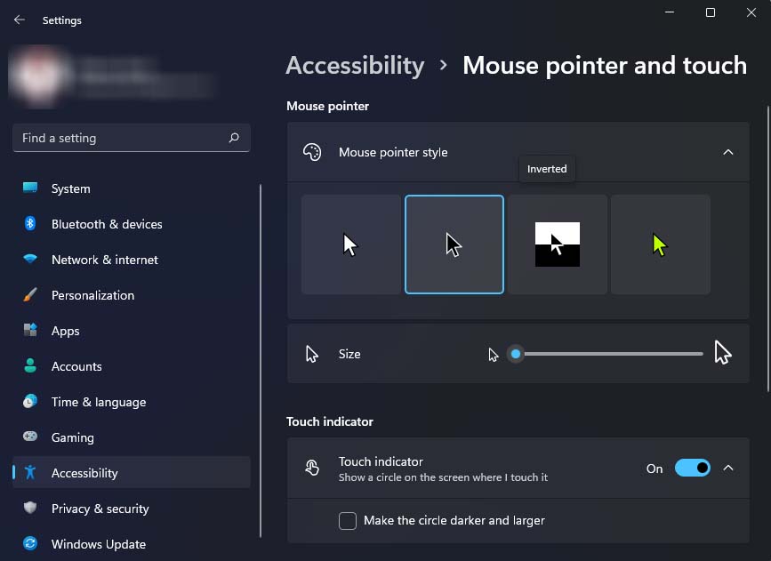 change mouse pointer settings