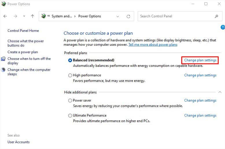 change plan settings