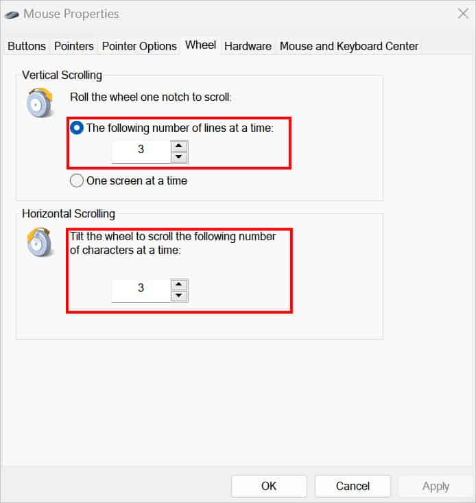 change vertical and horizontal scrolling