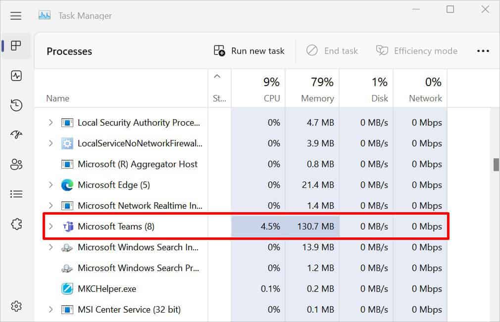 check apps and services with cpu and memory usage