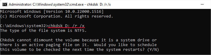 chkdsk-d-r-x