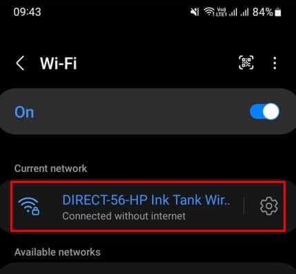 connect to wifi direct of hp printer