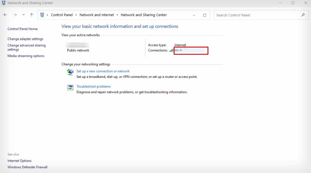 control panel wifi settings