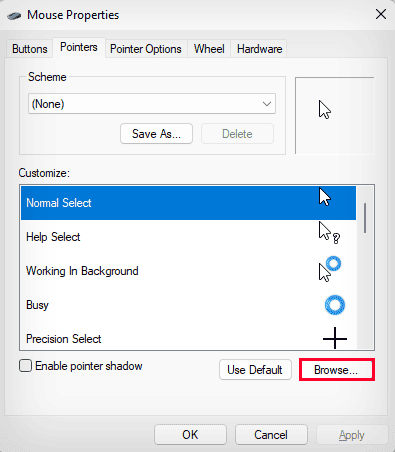 customize new mouse cursor
