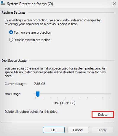 delete system restore points