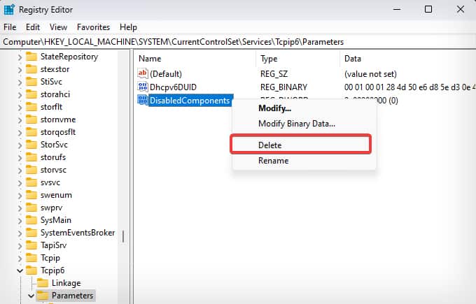 delete the entry form registry