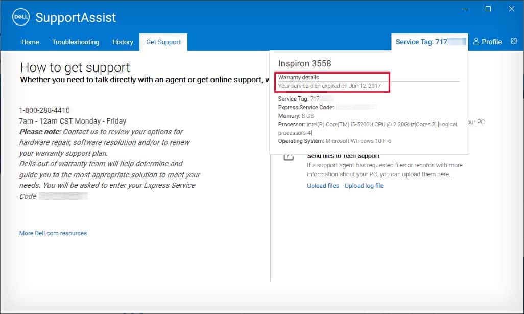 dell support assist warranty details