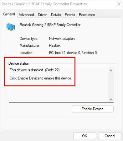 device status in properties