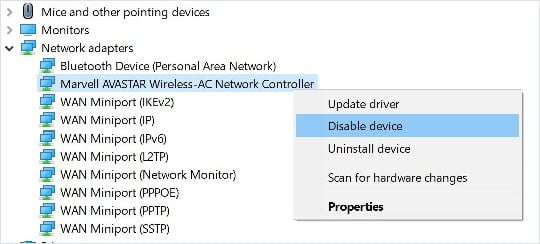 disable device from device manager