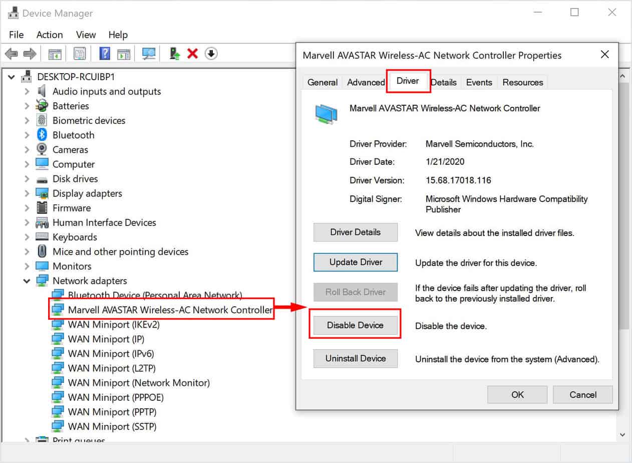 disable device wifi not working surface