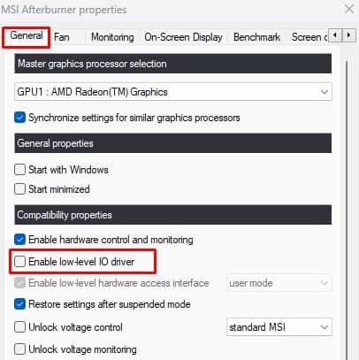 disable msi io driver afterburner not detecting gpu