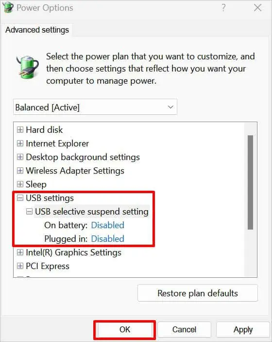 How to Fix USB-C Not Working on Laptop? 13 disable-usb-selective-suspend-for-on-battery-and-plugged-in