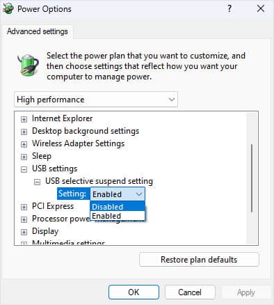 disable usb selective suspend logitech mouse not working
