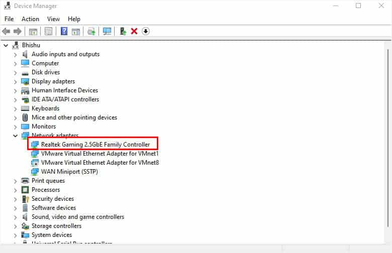 double click on your network adapter driver