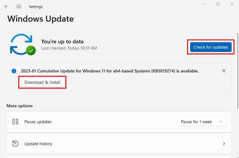 download and install button after checking for windows update
