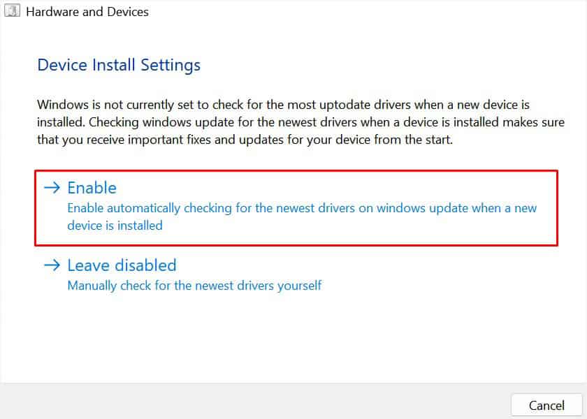 enable device install settings