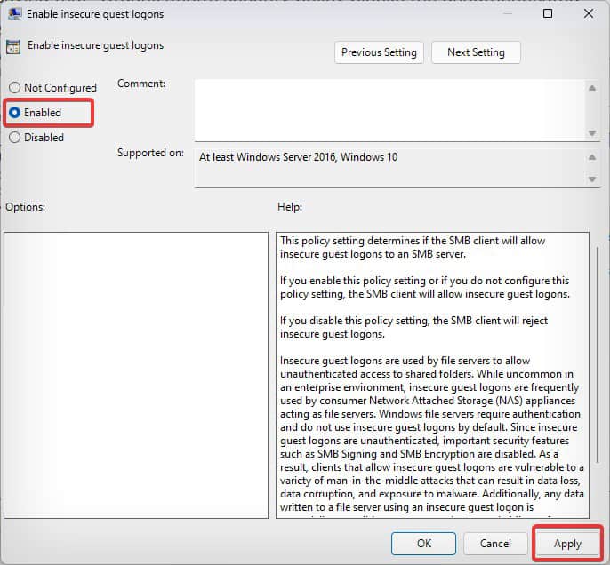 enable insecure guest login