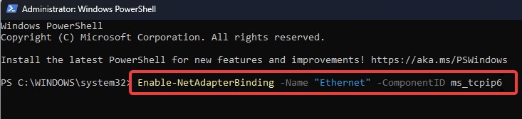 enable ipv6 using PowerShell