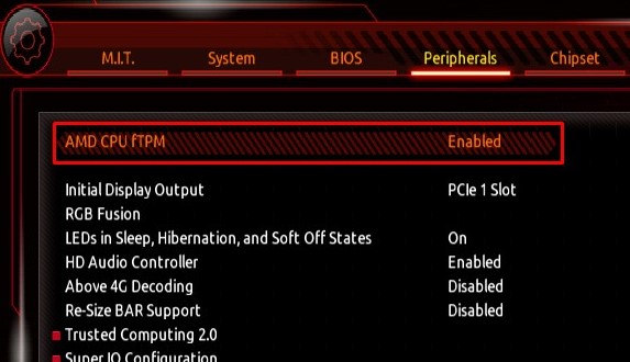 enable tpm uefi firmware settings