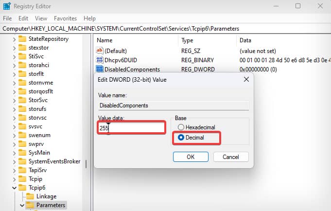 enter value for the registry entry