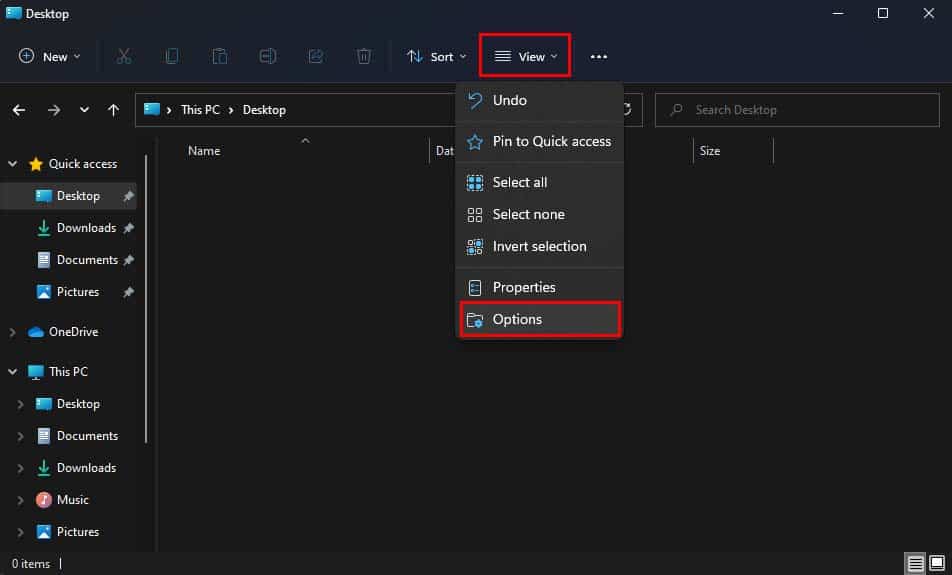 file explorer options