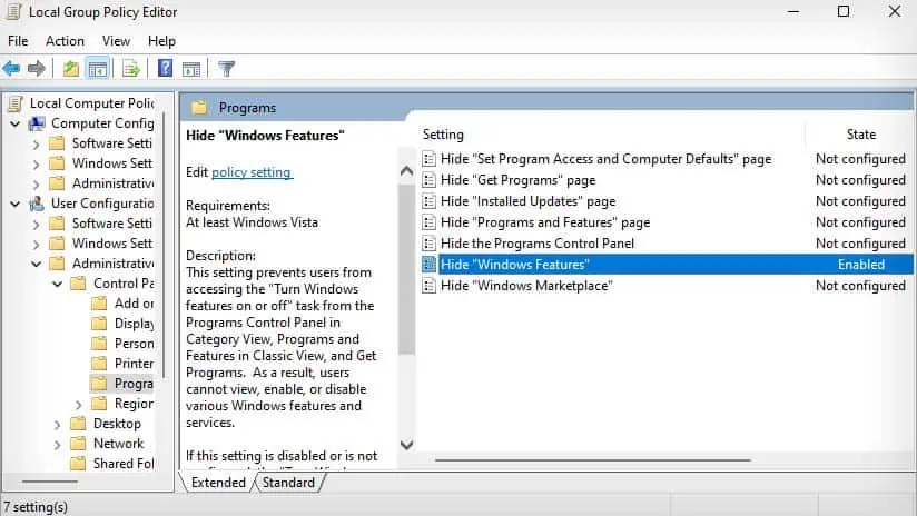 hide-windows-feature-setting