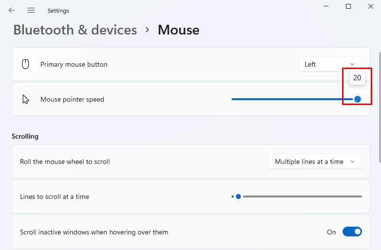 hover pointer to check sensitivity
