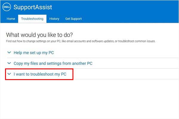 i want to troubleshoot my pc in dell supportassist