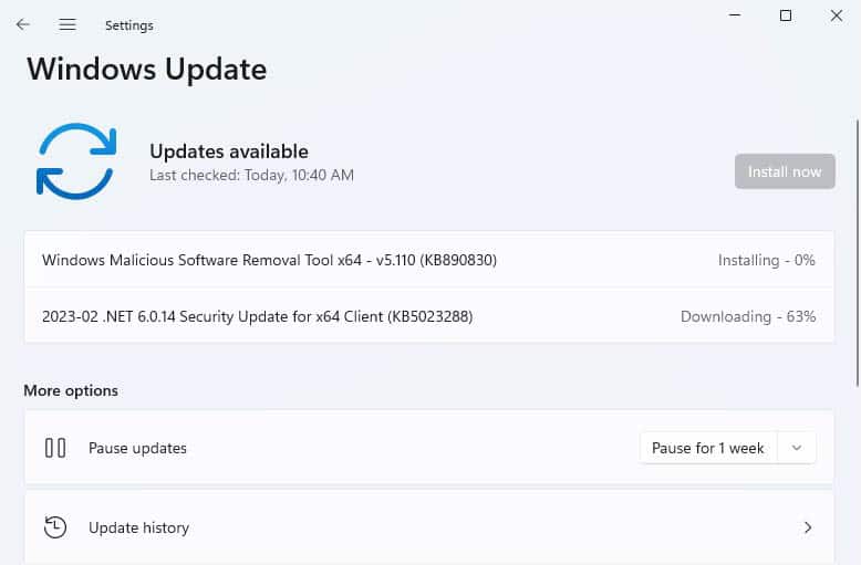 install now windows update
