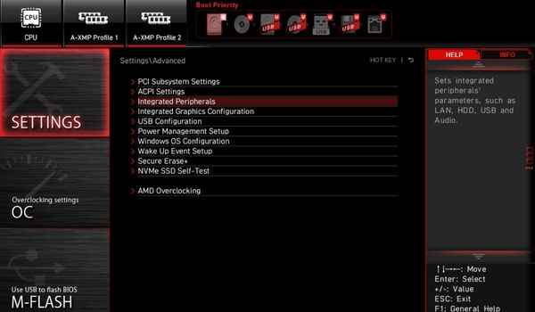 integrated peripherals in msi bios