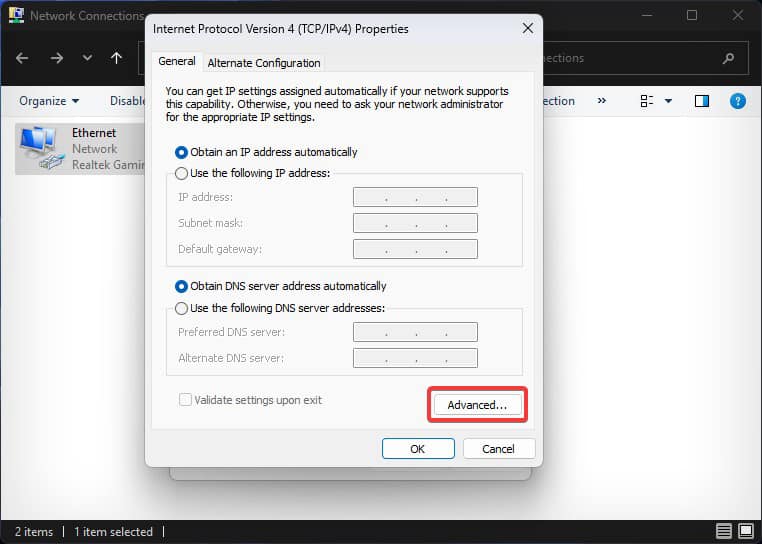 ipv4 advanced peroperties