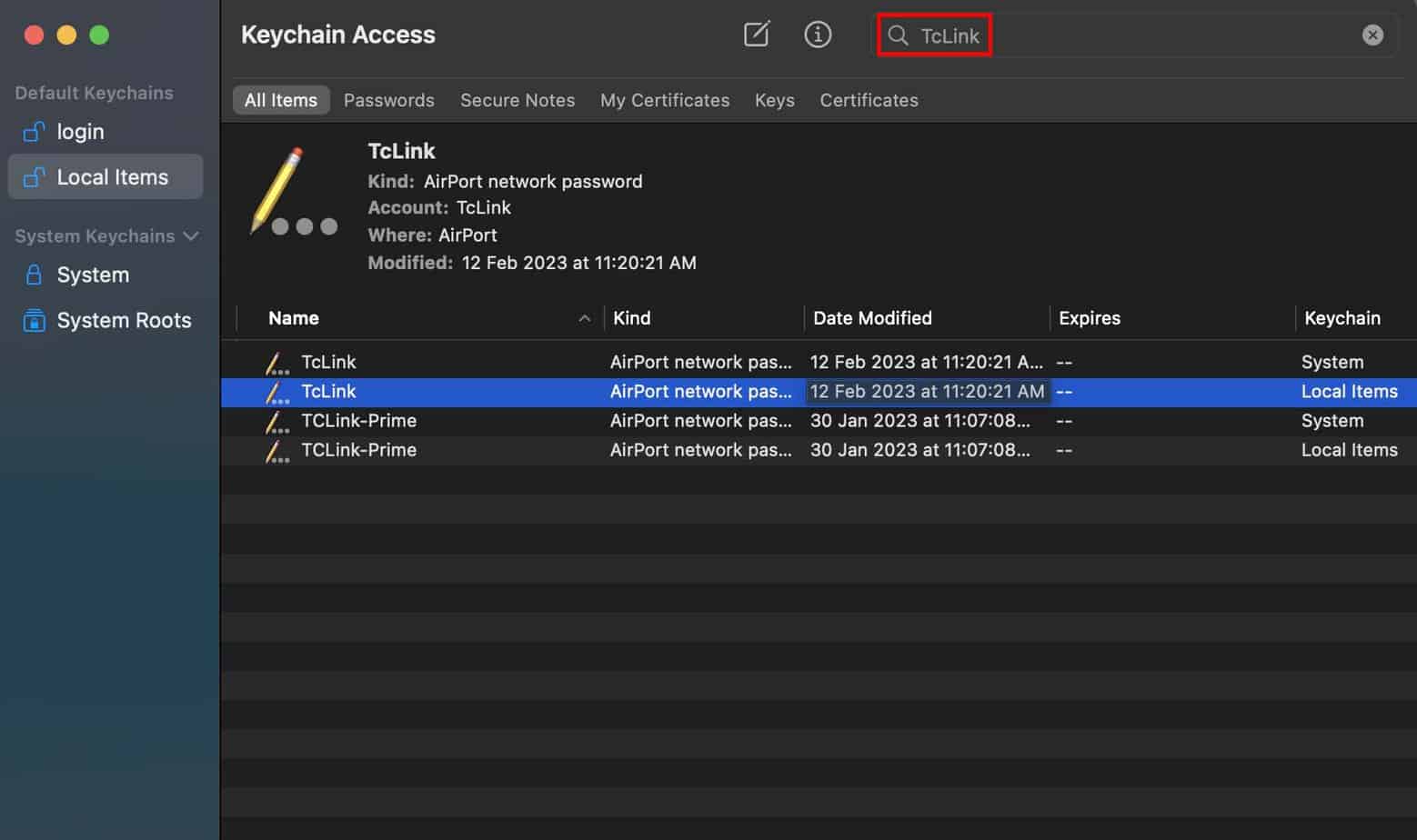 keycahin access wifi search