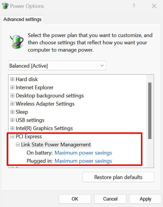 link state power management to maximum power savings