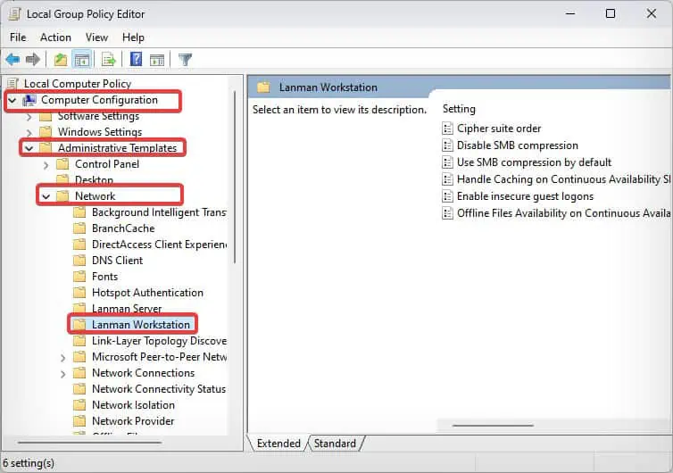 Fix: Windows Cannot Access Network Drive 26 local-gropu-policy-editor-Lanman-workstation