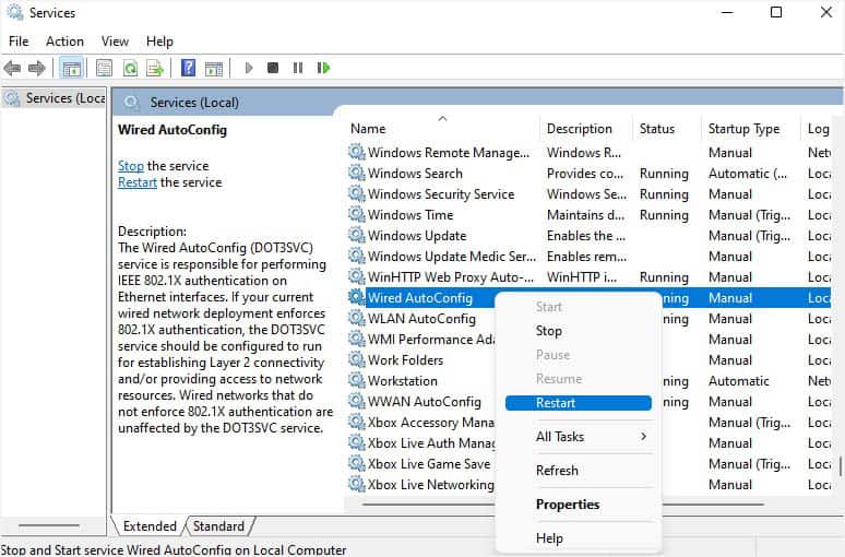 manually restart windows service