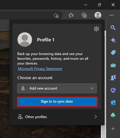 microsoft edge sign in to sync your data