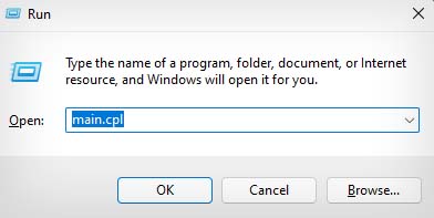 mouse properties in run