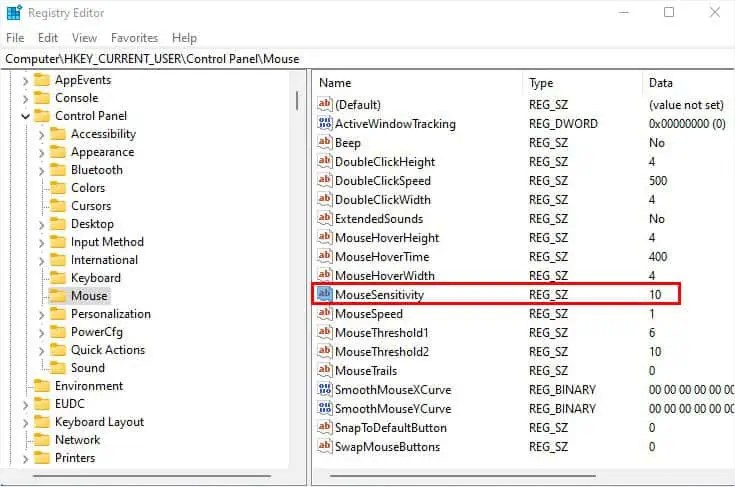 How to Change Mouse Sensitivity (5 Effective Ways) 16 mouse-sensitivity-in-registry-editor
