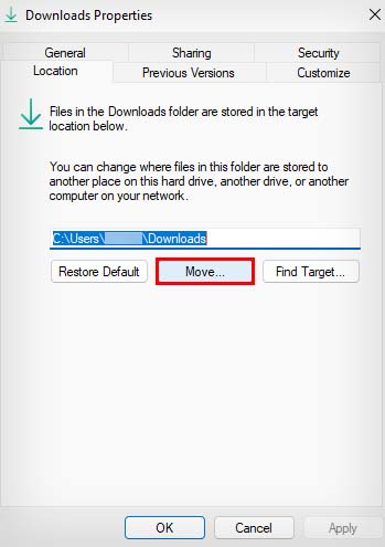 move downloads folder
