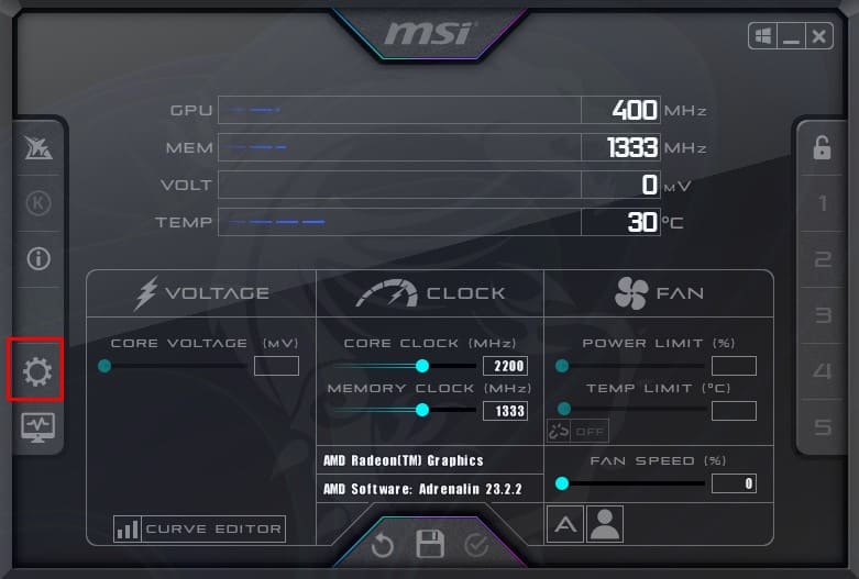 msi after burner gear icon afterburner not working