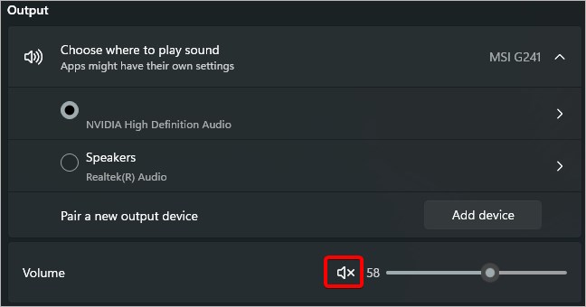 mute windows sound setting
