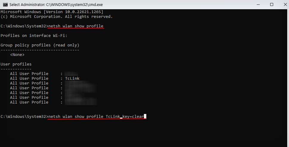 netsh wlan show profile