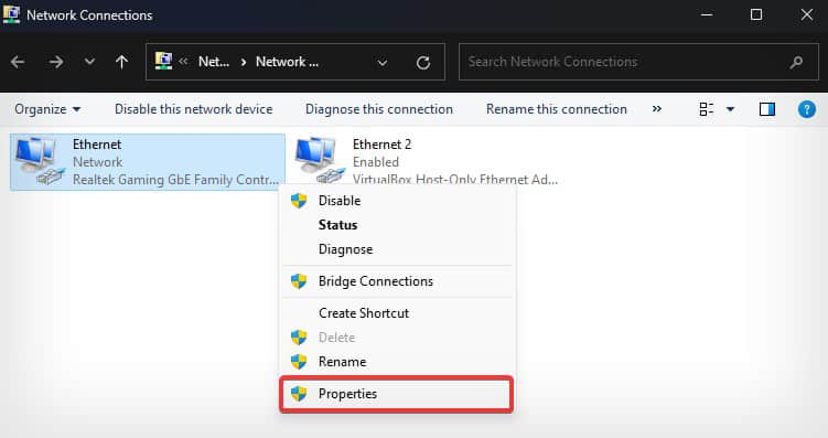 network adapter properties