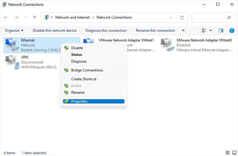 network adapter properties