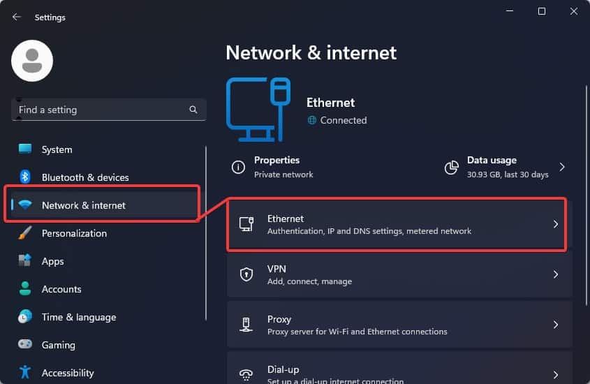 network and internet settings