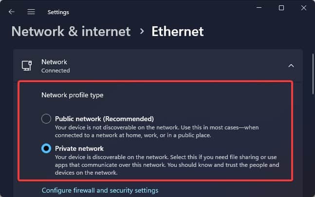 network profile type