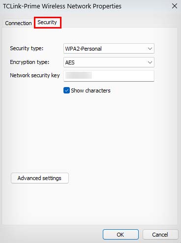 network security key show characters