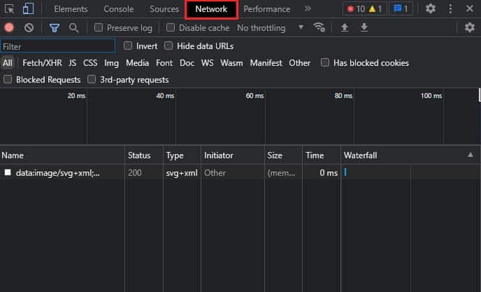 network tab in chrome developers tools