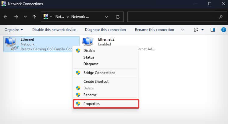 network adapter properties