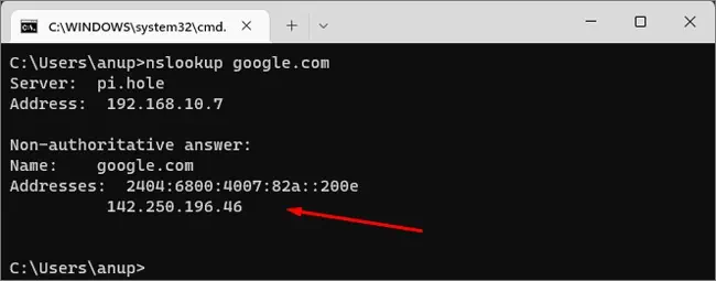 nslookup-google